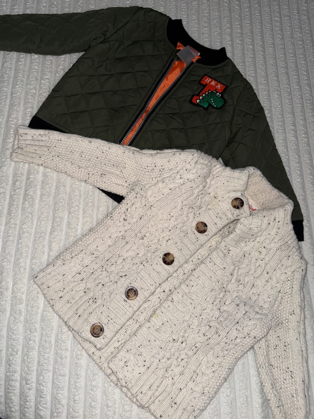 ✨Cream Knit Cable Cardigan Jacket for Kids & Green Puffer Jacket✨